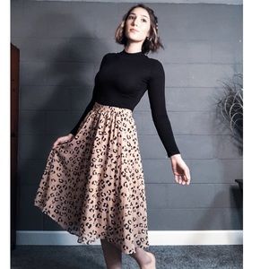 a.new.day Cheetah print pleaded midi skirt